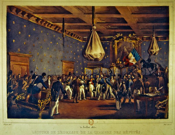 A képviselőház beszédének felolvasása a párizsi Hotel de Ville-ben 1830. július 31-én (színes litó) alkotó: Gottfried or Godefroy Engelmann