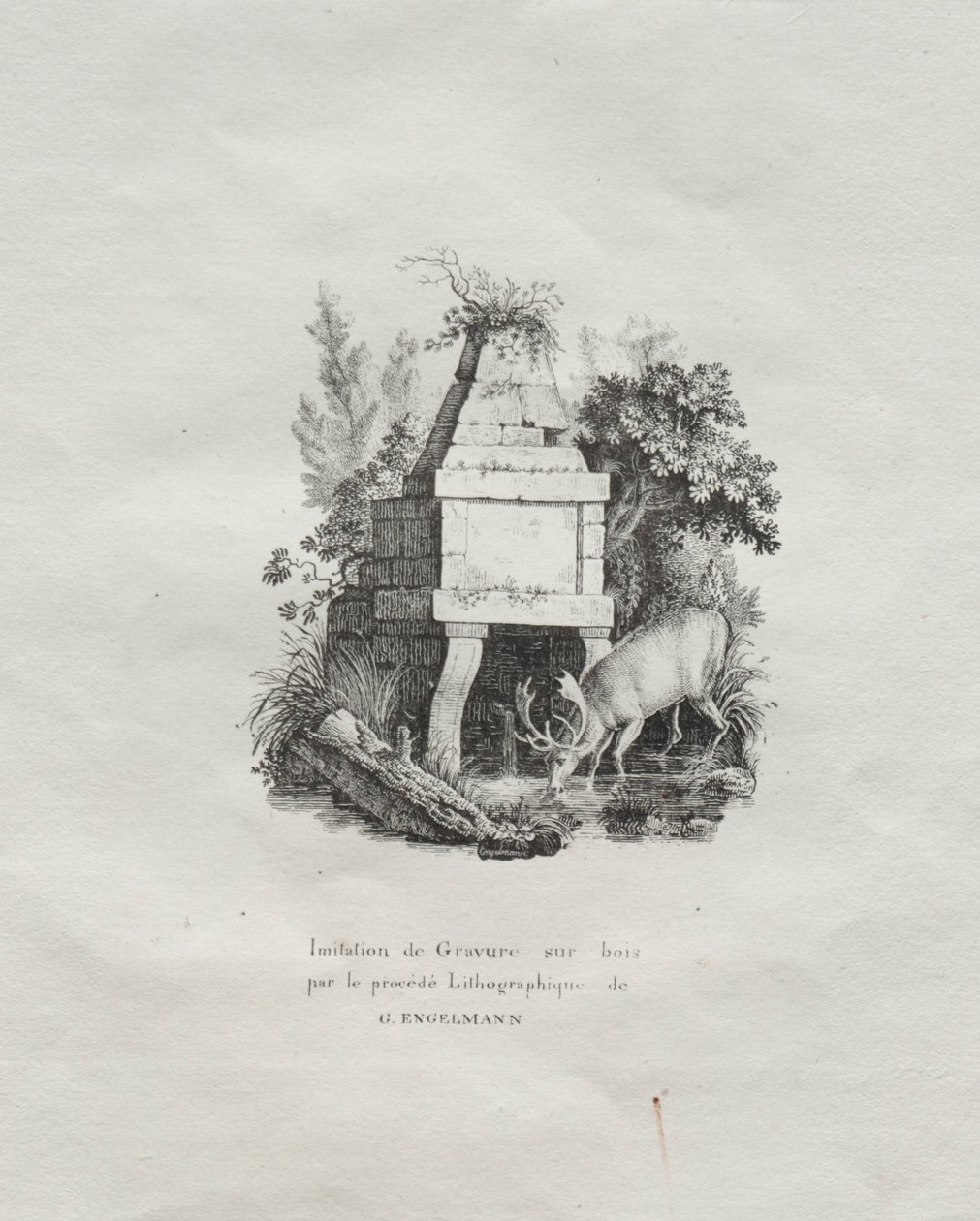 Litográfiai esszék gyűjteménye: Fametszetet imitáló szökőkút, c. 1816. alkotó: Gottfried or Godefroy Engelmann