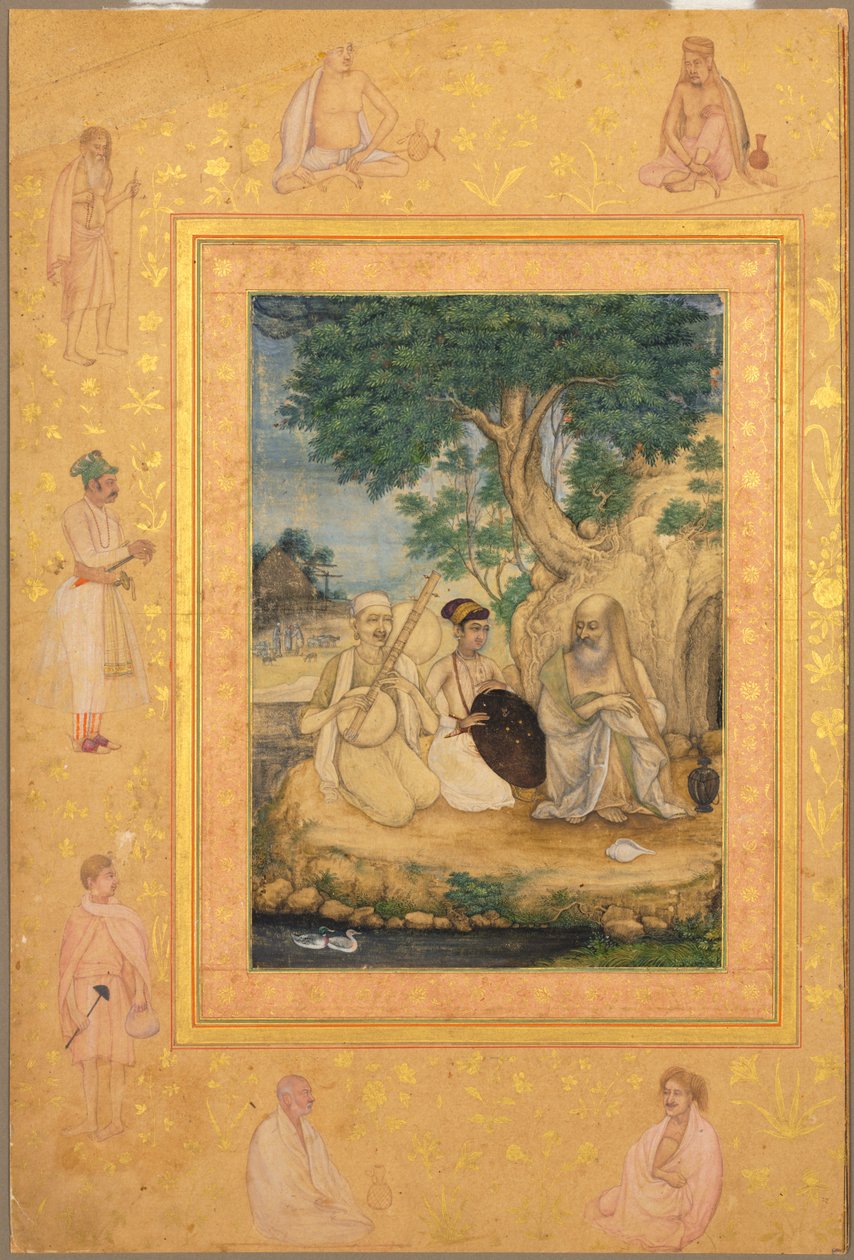 Oldal a Late Shah Jahan albumról: Prince and Ascetics, c. 1630. alkotó: Govardhan