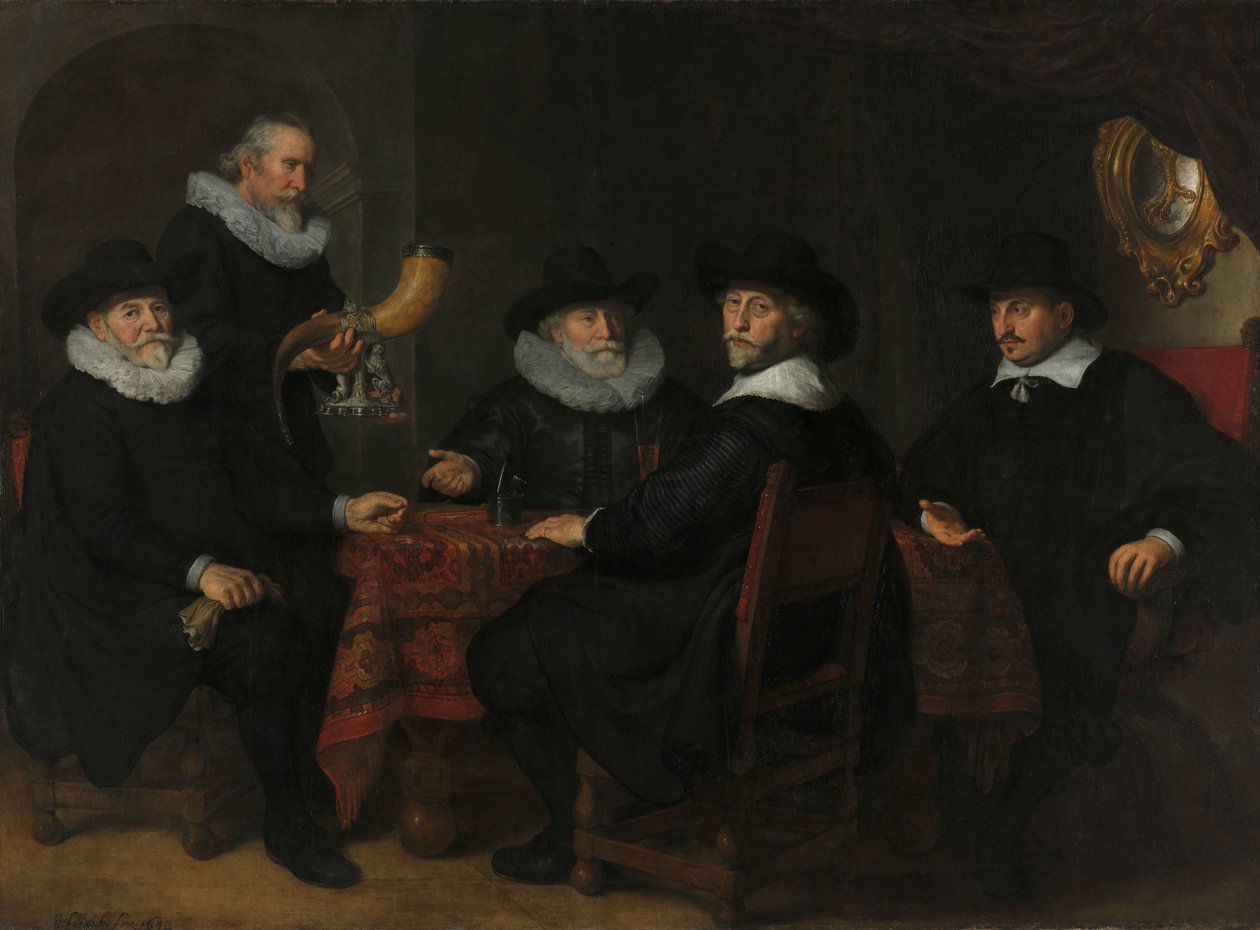 Az Arquebusiers Polgárőrség négy kormányzója, Amszterdam, 1642. alkotó: Govert Flinck