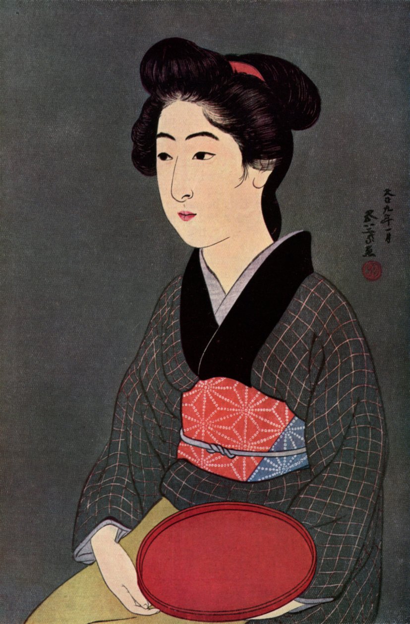 Egy japán pincérnő tálcával, 1920 1930. alkotó: Goyo Hashiguchi