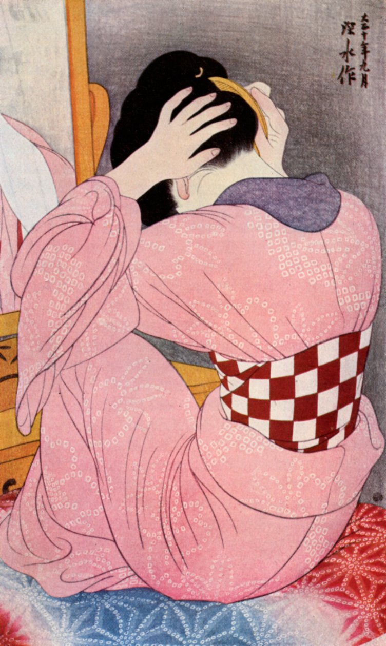 Egy japán nő öltözteti a haját, 1920-as évek 1930. alkotó: Goyo Hashiguchi