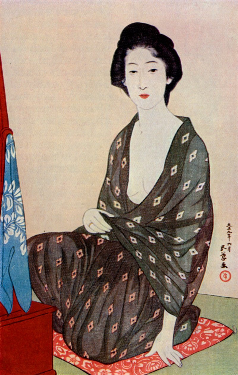Nyári ruhát viselő japán nő, 1920 1930. alkotó: Goyo Hashiguchi