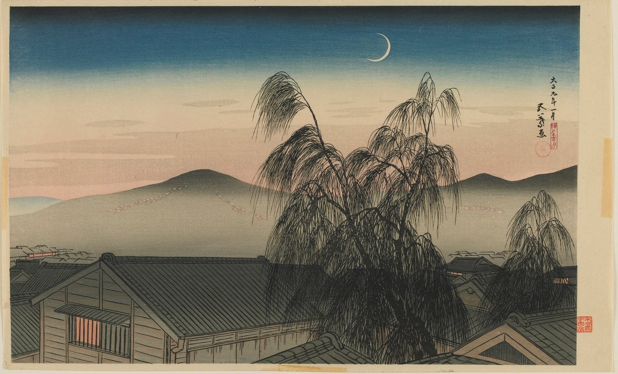 Esti Hold Kobeban (Kobe no yoizuki) Taisho korszak, 1920. január (színes fatömbnyomat) alkotó: Goyo Hashiguchi