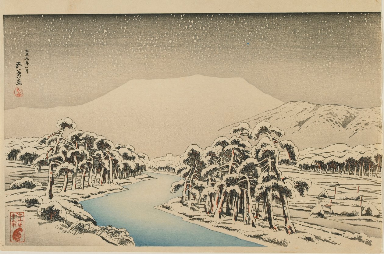Mount Ibuki in Snow, Taisho korszak, 1920. január (színes fatömbnyomat) alkotó: Goyo Hashiguchi