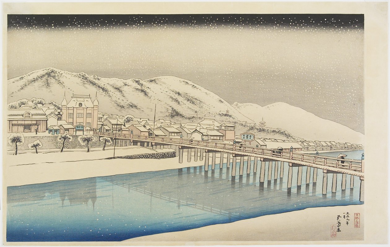 A Sanjo Nagy Híd Kiotóban, 1920. január alkotó: Goyo Hashiguchi
