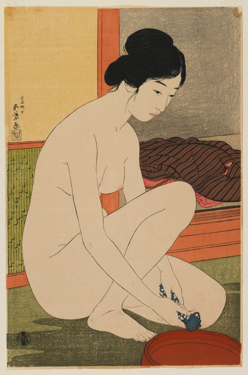 Woman Bathing, Taisho korszak, 1915. október (színes fatömbnyomat) alkotó: Goyo Hashiguchi