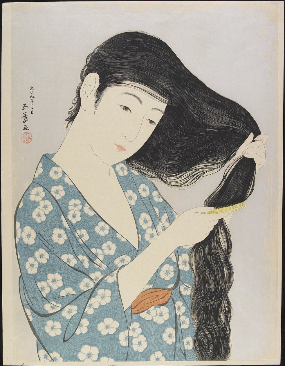 Haját fésülködő nő, 1929. március alkotó: Goyo Hashiguchi