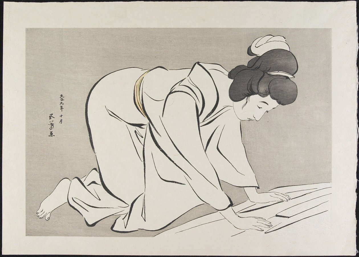 Kimonót hajtogató nő, 1920 október alkotó: Goyo Hashiguchi