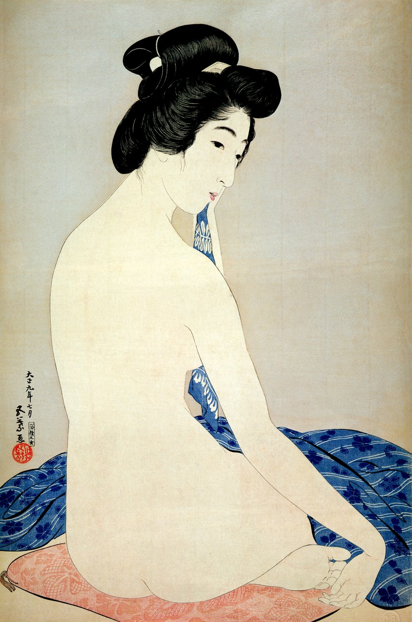 Nő a fürdő után, kiadó: Shosaburo Watanabe, 1920, (színes fatömbnyomat) alkotó: Goyo Hashiguchi