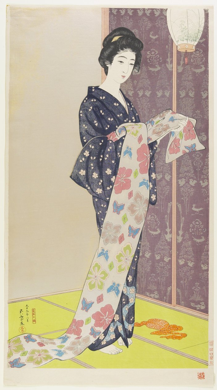 Nő nyári kimonóban, 1920. augusztus alkotó: Goyo Hashiguchi