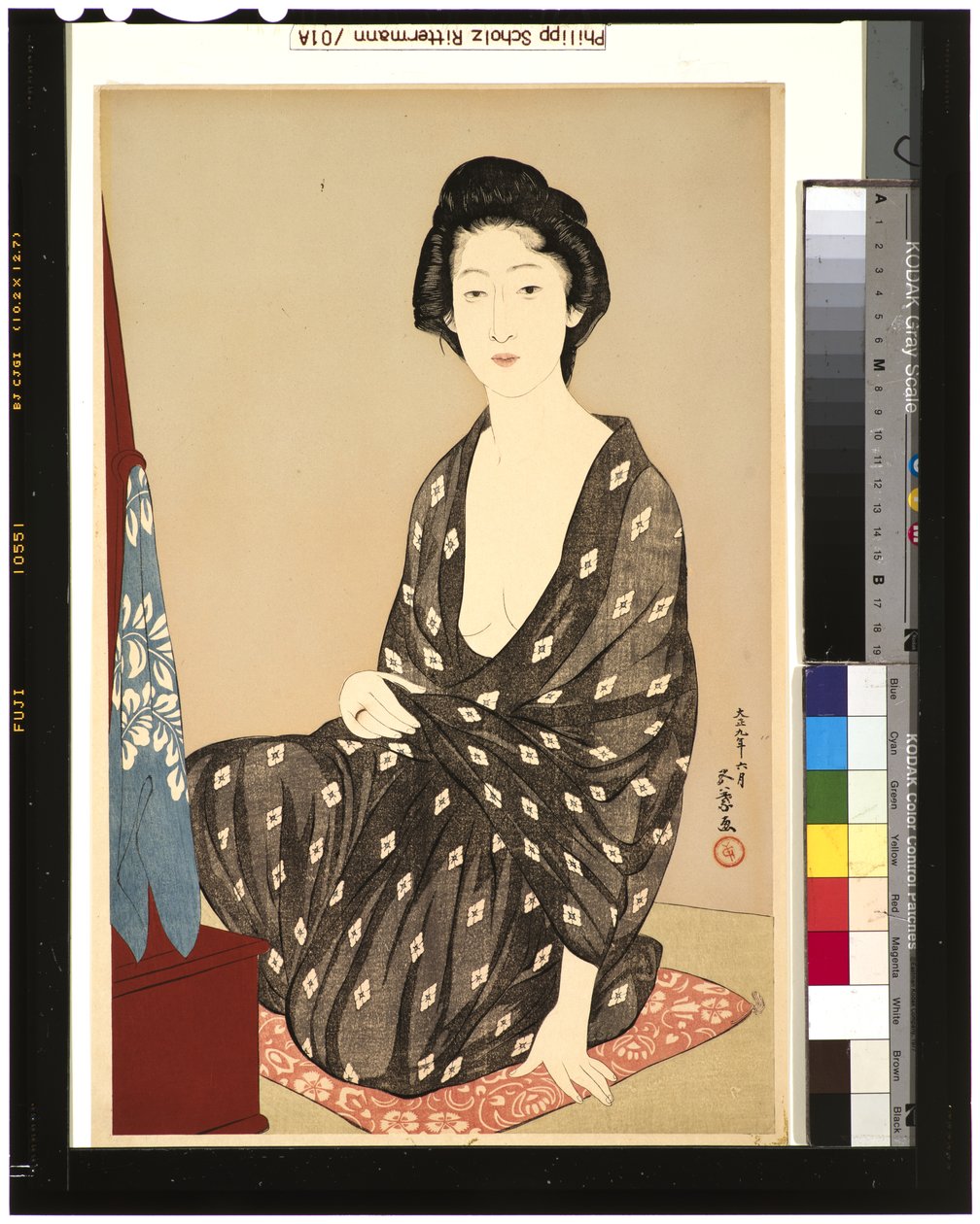 Nő nyári kimonóban, 1920 (fatégla) alkotó: Goyo Hashiguchi