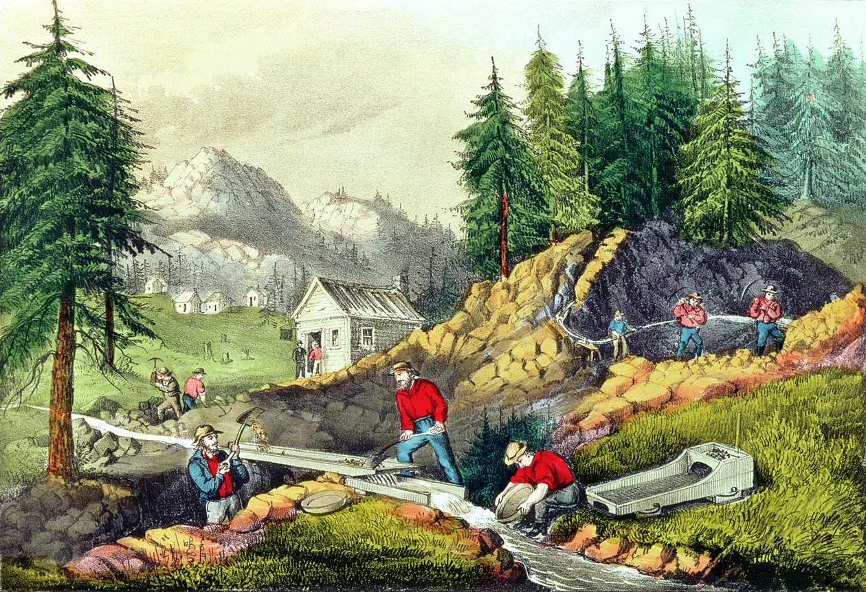 Aranybányászat Kaliforniában, kiadó: Currier und Ives, 1861 (lásd még: 166069 és 32910) alkotó: Grafton Tyler Brown