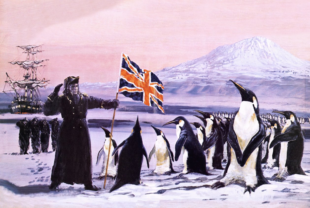 James Clark Ross 1840-ben az Union Jacket ülteti az antarktiszi jégbe. alkotó: Graham Coton