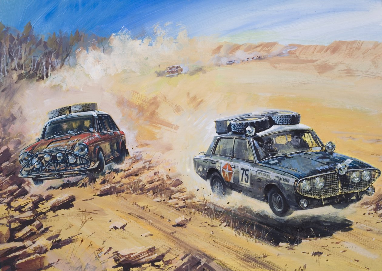 London-Sydney Motor Rally 1968 (gouache, papír) alkotó: Graham Coton