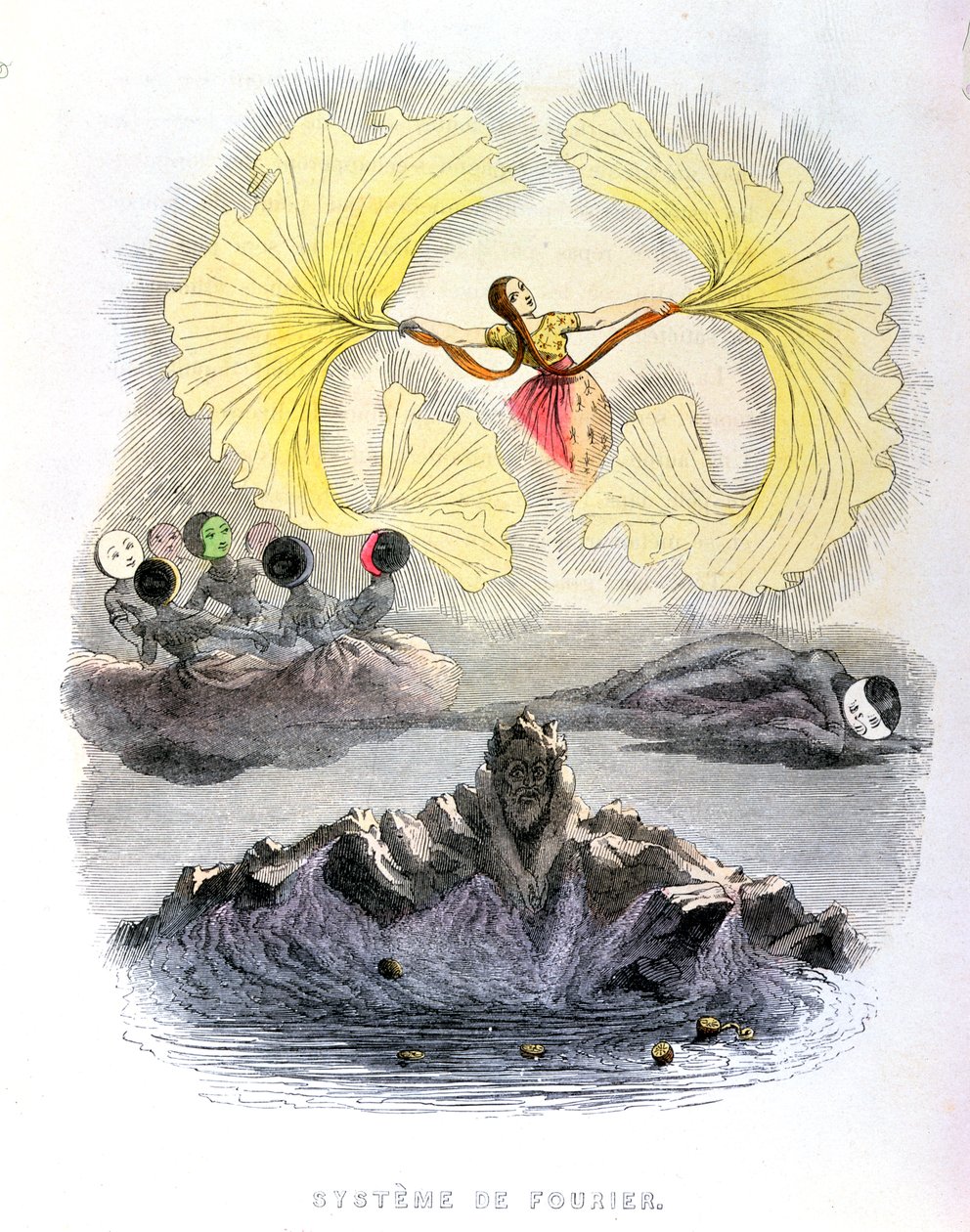 "Fourier rendszere", karikatúra Grandville "Un Autre Monde" című könyvének "La meilleure Forme de Gouvernement" című fejezetéből, Párizs, 1844. alkotó: Grandville