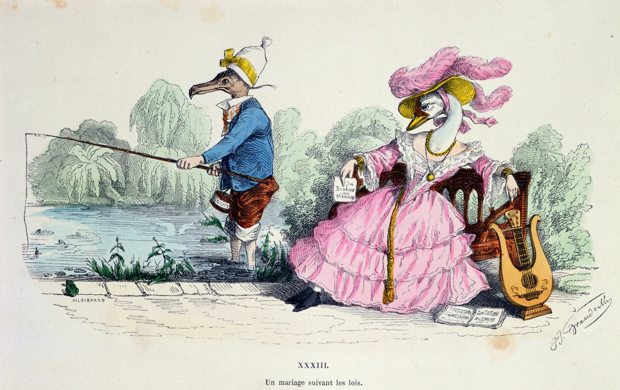 Házasság a könyv szerint, karikatúra a „Les Metamorphoses du Jour” sorozatból, újranyomva 1854-ben (lásd még: 213938) alkotó: Grandville