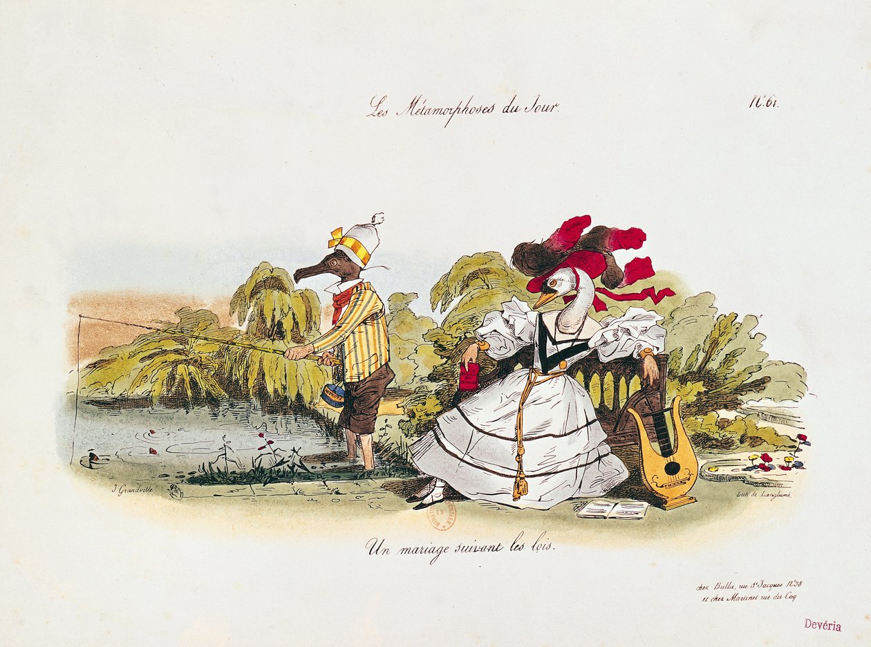 Házasság a könyv szerint, karikatúra a „Les Metamorphoses du Jour” sorozatból, metszett G. Langlume (1822-40) (lásd még: 177458) alkotó: Grandville