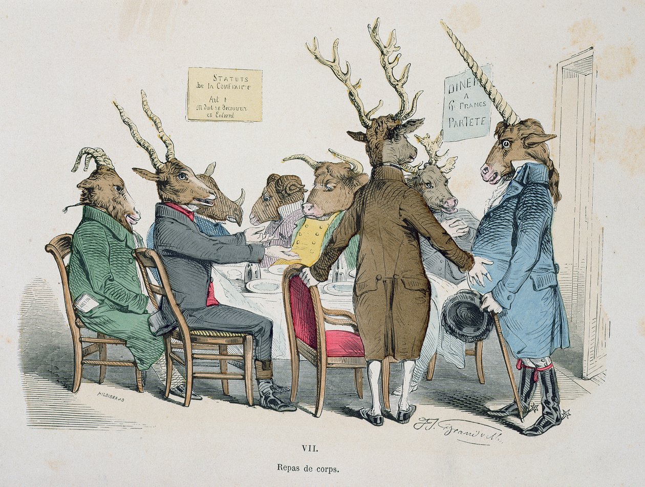 Repas de Corps, karikatúra a "Les Metamorphoses du Jour" sorozatból, újranyomtatva 1854-ben. alkotó: Grandville