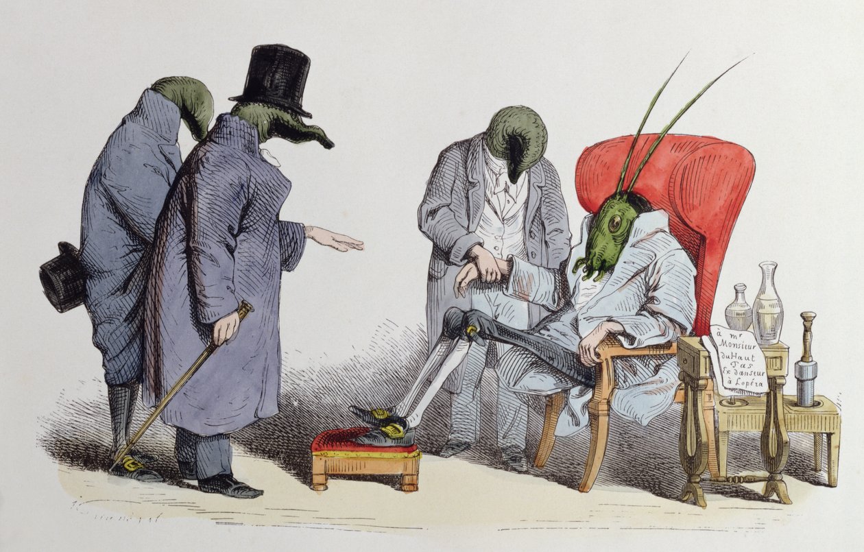 The Leech Doctors, karikatúra a Les Metamorphoses du Jour-ból, 1854 alkotó: Grandville