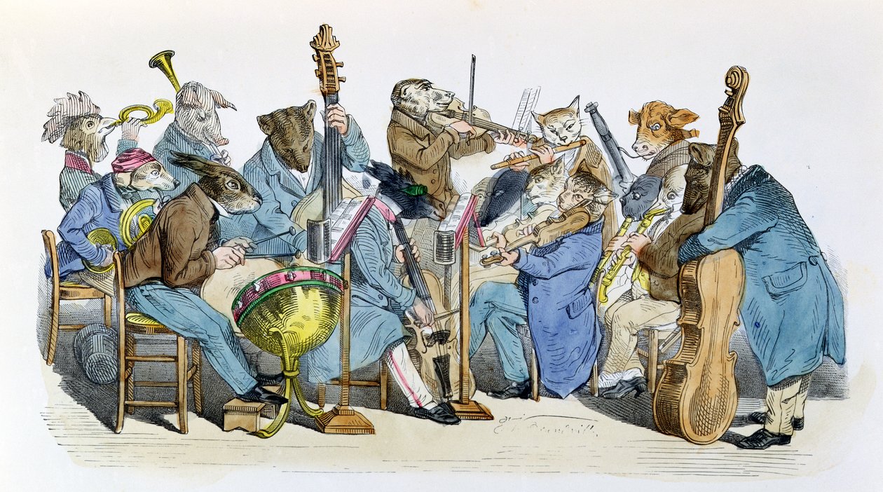 Az új zenei nyelv, karikatúra a „Les Metamorphoses du Jour” sorozatból, újranyomva 1854-ben alkotó: Grandville