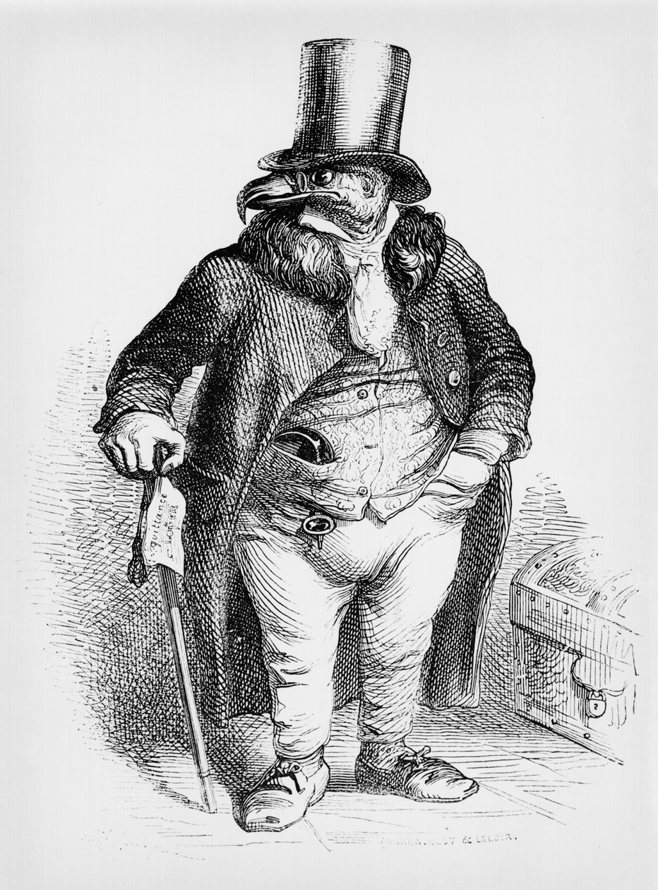 A tulajdonos mint Sir Vulture, karikatúra a „Vie privee et publique des Animaux”-ból, 1867-ben alkotó: Grandville