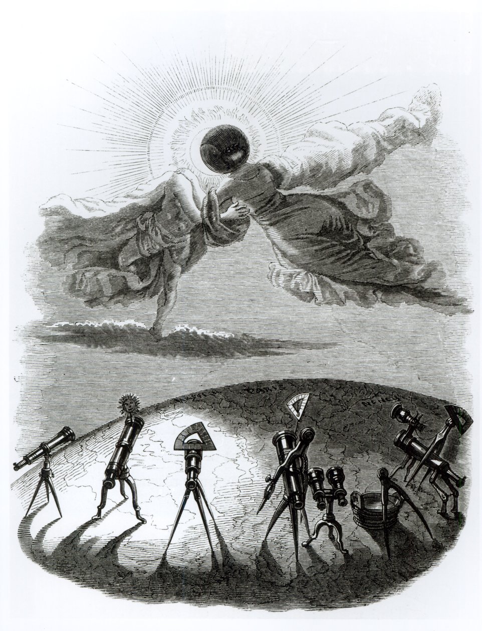 „A Nap átöleli a Holdat: Napfogyatkozás”, illusztráció az „Un Autre Monde”-ból, H. Fournier kiadója Párizsban 1844-ben alkotó: Grandville