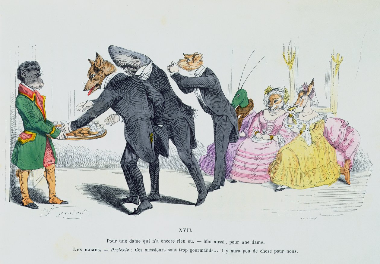 „Ezek az urak olyan kapzsiak...” – karikatúra a „Les Metamorphoses du Jour” sorozatból, 1854-ben újranyomva alkotó: Grandville
