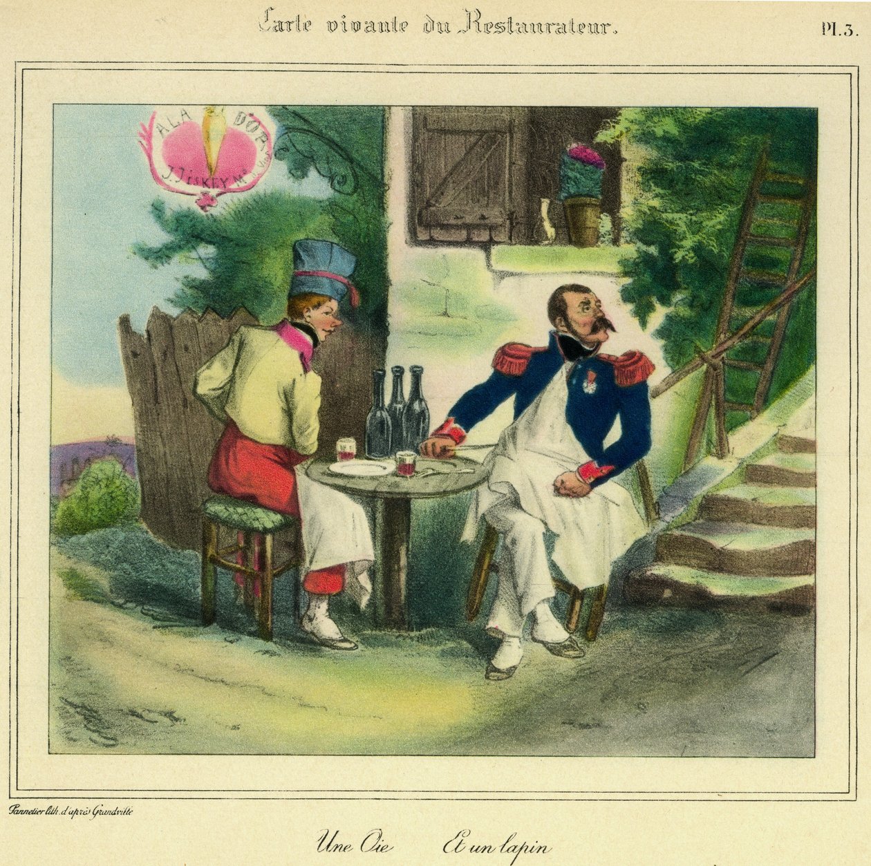 A restaurátor élő térképe "Egy lúd és egy nyúl" (litográfia) alkotó: Grandville