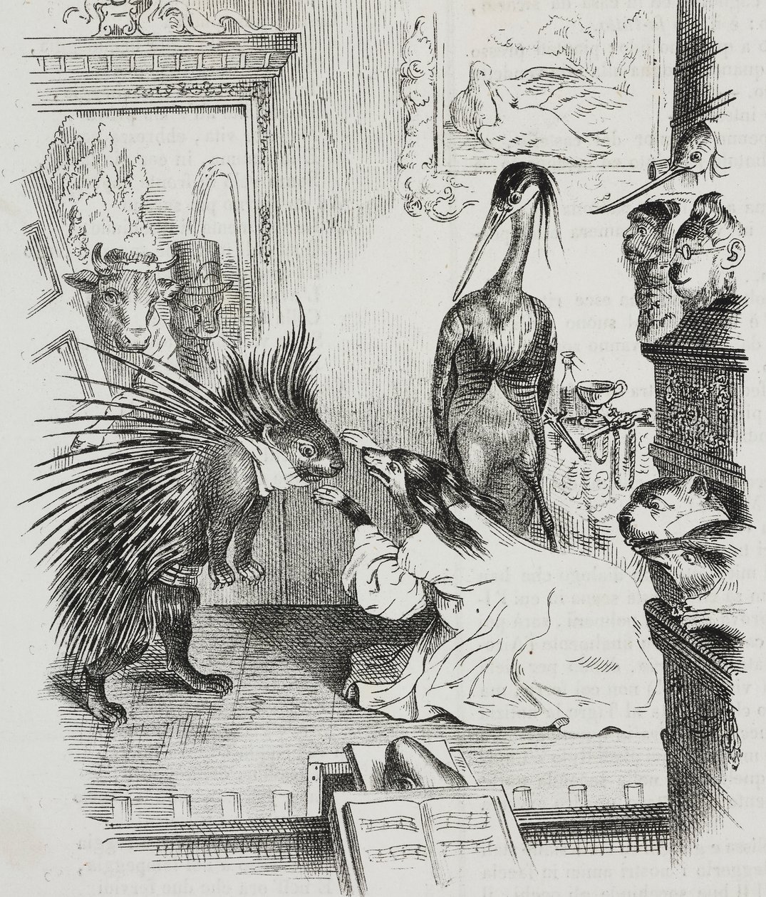 Kutya és sertés, karikatúra Jean-Jacques Grandville (1803-1847), Giovanni Mariani litográfiája, Poliorama Pittoresco, n. 38, április 30. alkotó: Grandville