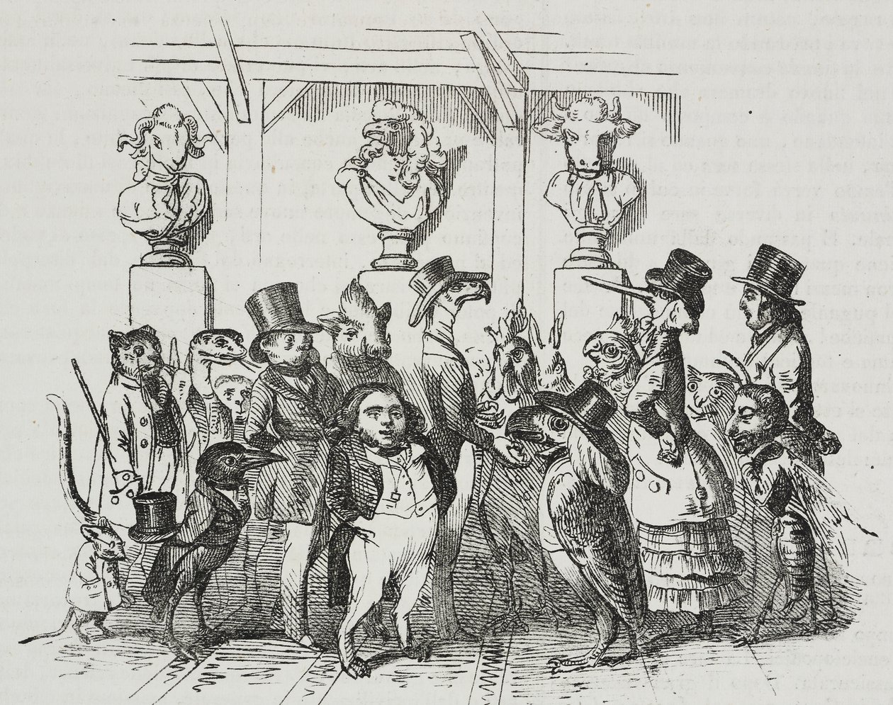 Kilépés a színházból, Jean-Jacques Grandville (1803-1847) karikatúrája, Giovanni Mariani litográfiája a Poliorama Pittorescoból, n 39, május 7. alkotó: Grandville