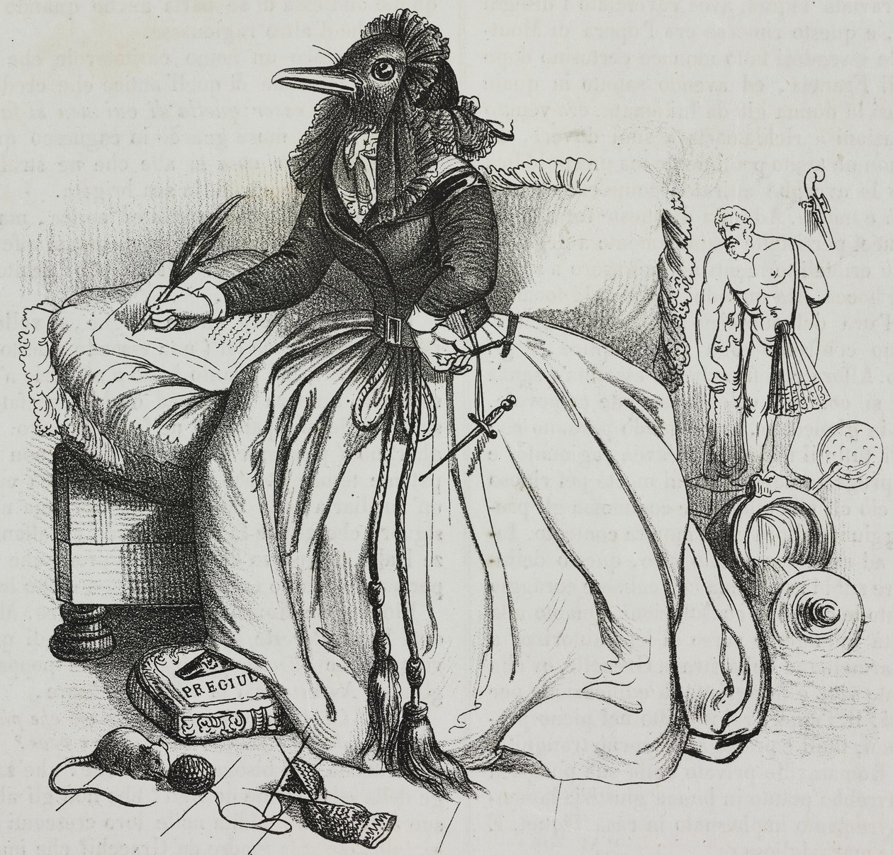 Írástudó nő, Jean-Jacques Grandville (1803-1847) karikatúrája, Giovanni Mariani litográfiája a Poliorama Pittorescoból, december 11., 18. alkotó: Grandville