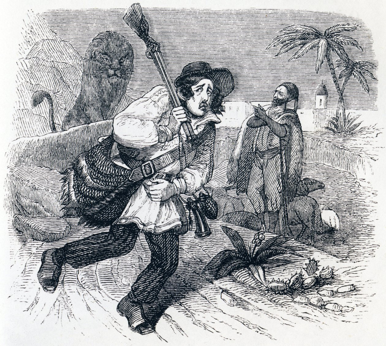 Az oroszlán és a vadász – La Fontaine meséi alkotó: Grandville