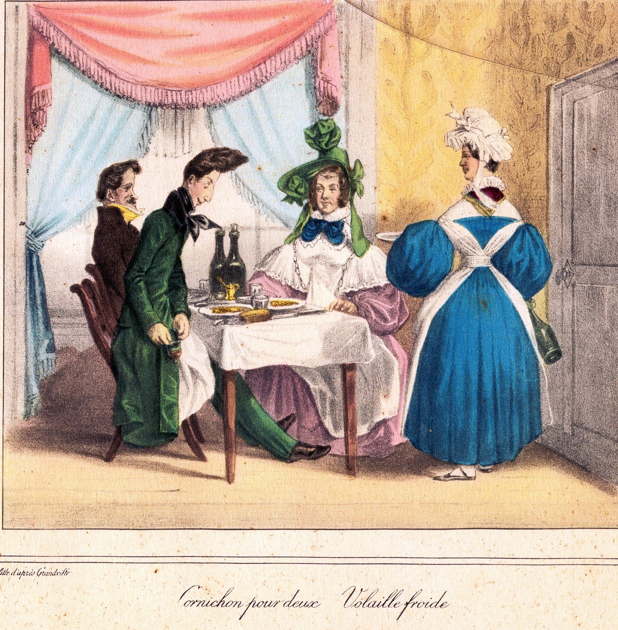 A vendéglős életkártyája: Pácolás két személyre, hideg csirke 1831-32 (litográfia) alkotó: Grandville
