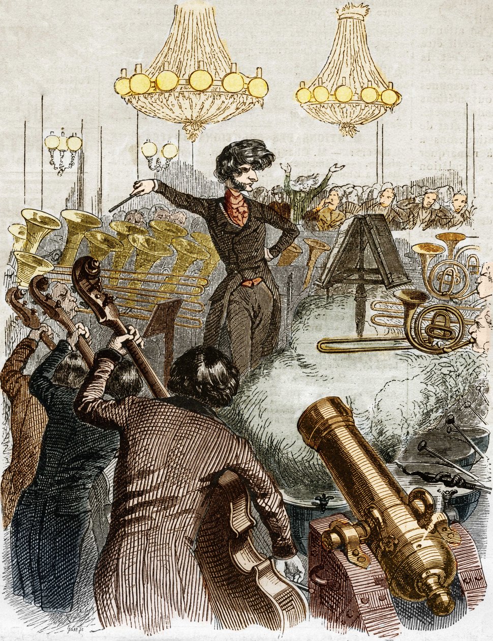 Egy koncerten géppuska van. Hector Berlioz rajzfilmje zenekart vezényel. A Grandville által illusztrált „” Jerome Paturot társadalmi pozíciót keresve” című könyvében. alkotó: Grandville