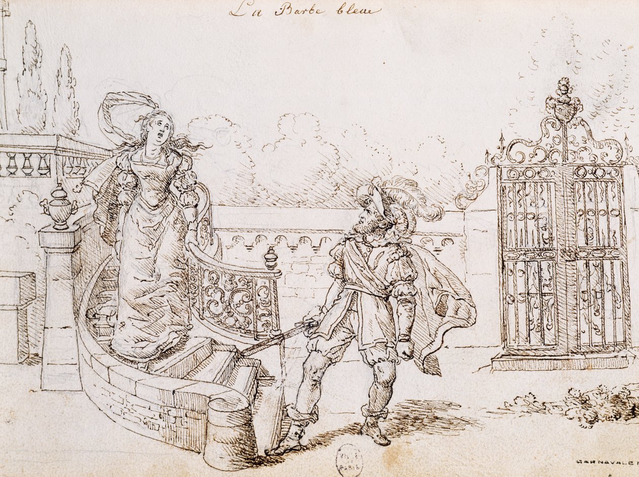 Kékszakáll, illusztráció Charles Perrault (1628-1703) meséhez, metszet: Grandville (1803-1847) alkotó: Grandville