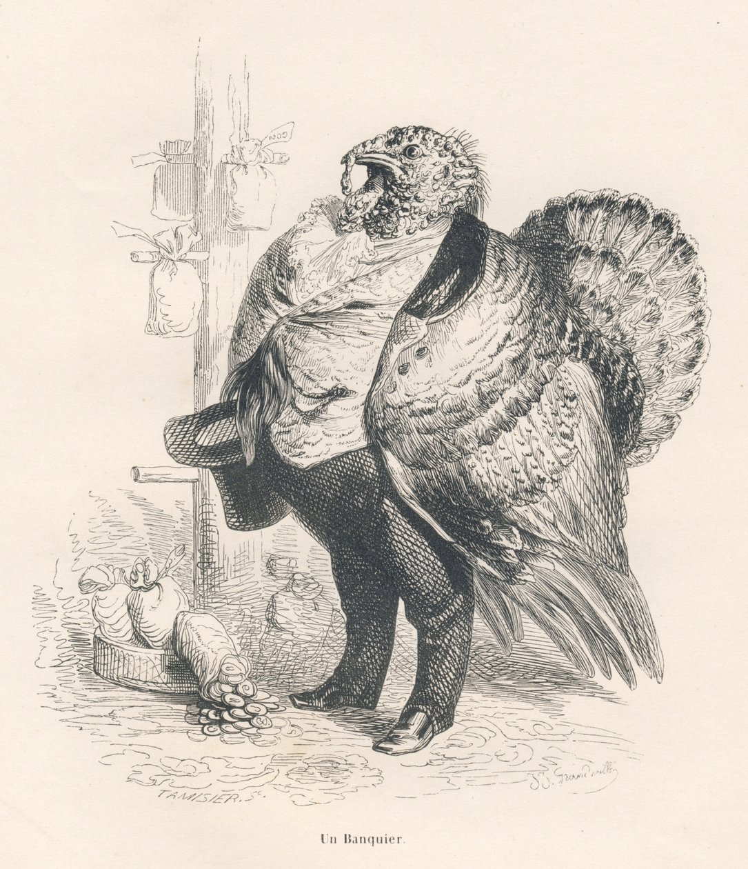 Törökország bankárként. JJ Granville által illusztrált matricák. Tamisier aláírással ellátott metszet a "Souvenirs d