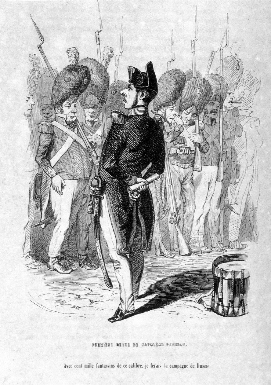 Jerome Paturot en Napoleon azzal a törekvéssel, hogy meghódítsa Oroszországot. Louis Reybaud „Jérôme Paturot társadalmi pozíciót keresve” című művében alkotó: Grandville