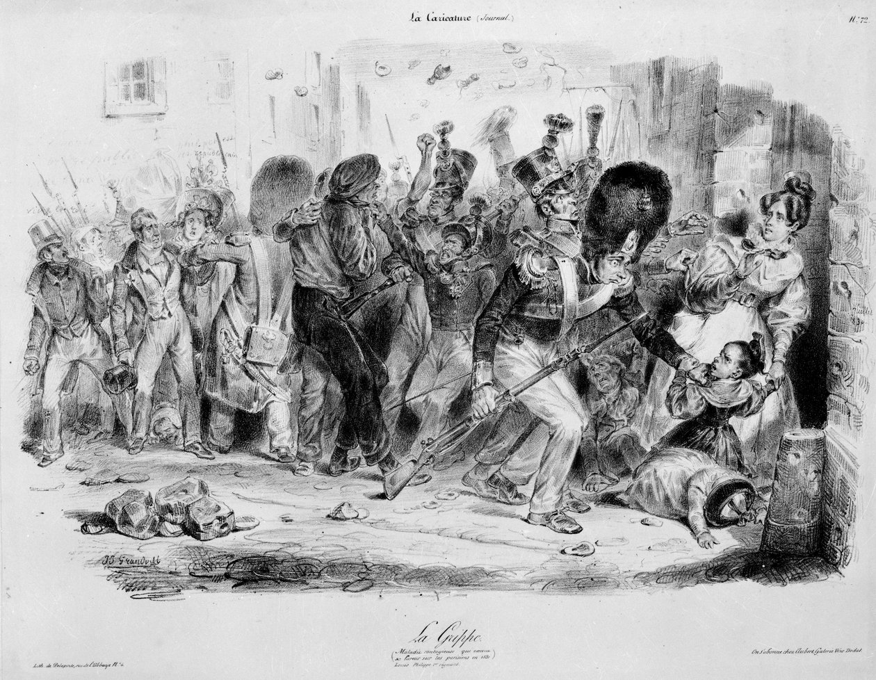 La Influenza (influenza): fertőző betegség, amely 1831-ben a párizsiakat dühíti ki – Grandville metszet a „La karikatúrában” alkotó: Grandville
