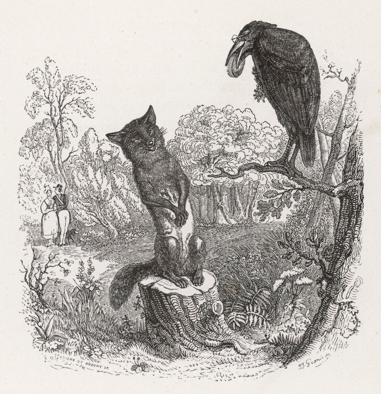 La Fontaine meséje: 1860 körül (metszet). alkotó: Grandville (1803 47)
