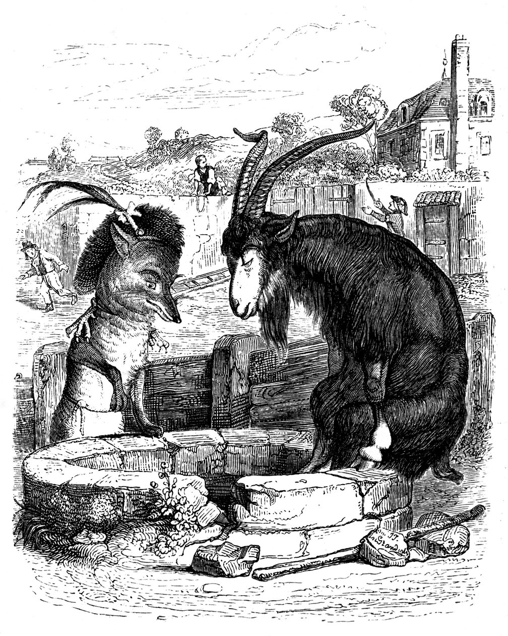 Le fox et le kecske: La Fontaine meséje Grandville által illusztrálva. alkotó: Grandville (1803 47)