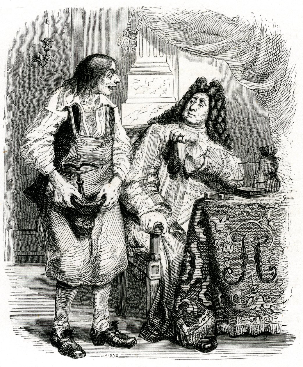 Le savetier et le financier: La Fontaine meséje Grandville által illusztrálva. alkotó: Grandville (1803 47)
