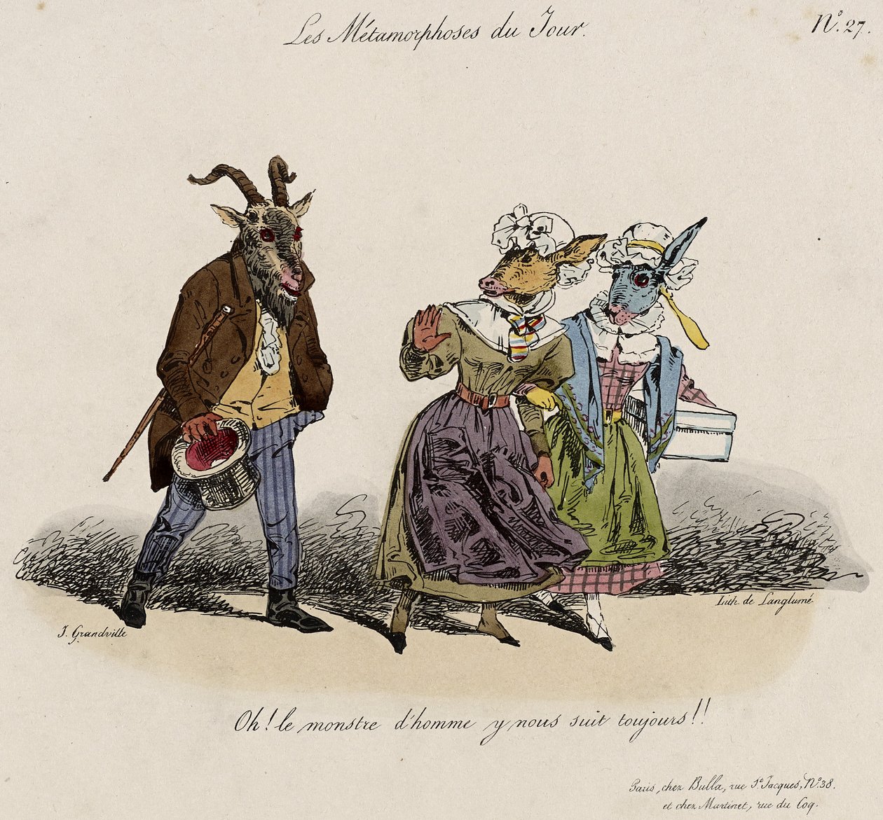 Les Metamorphoses du Jour, No. 27 (kézzel színezett litó) alkotó: Grandville