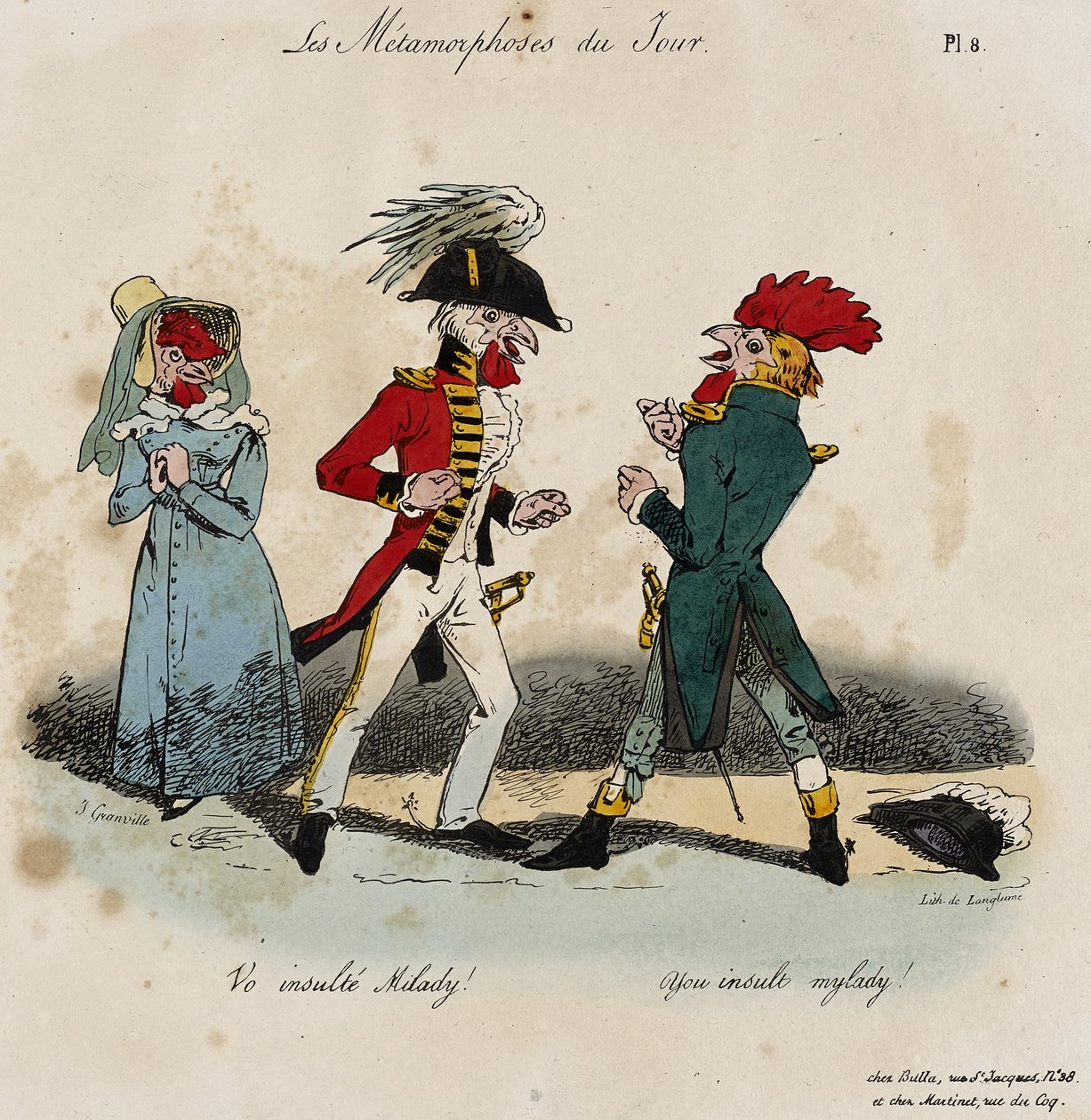 Les Metamorphoses du Jour, No. 8 (kézzel színezett litó) alkotó: Grandville