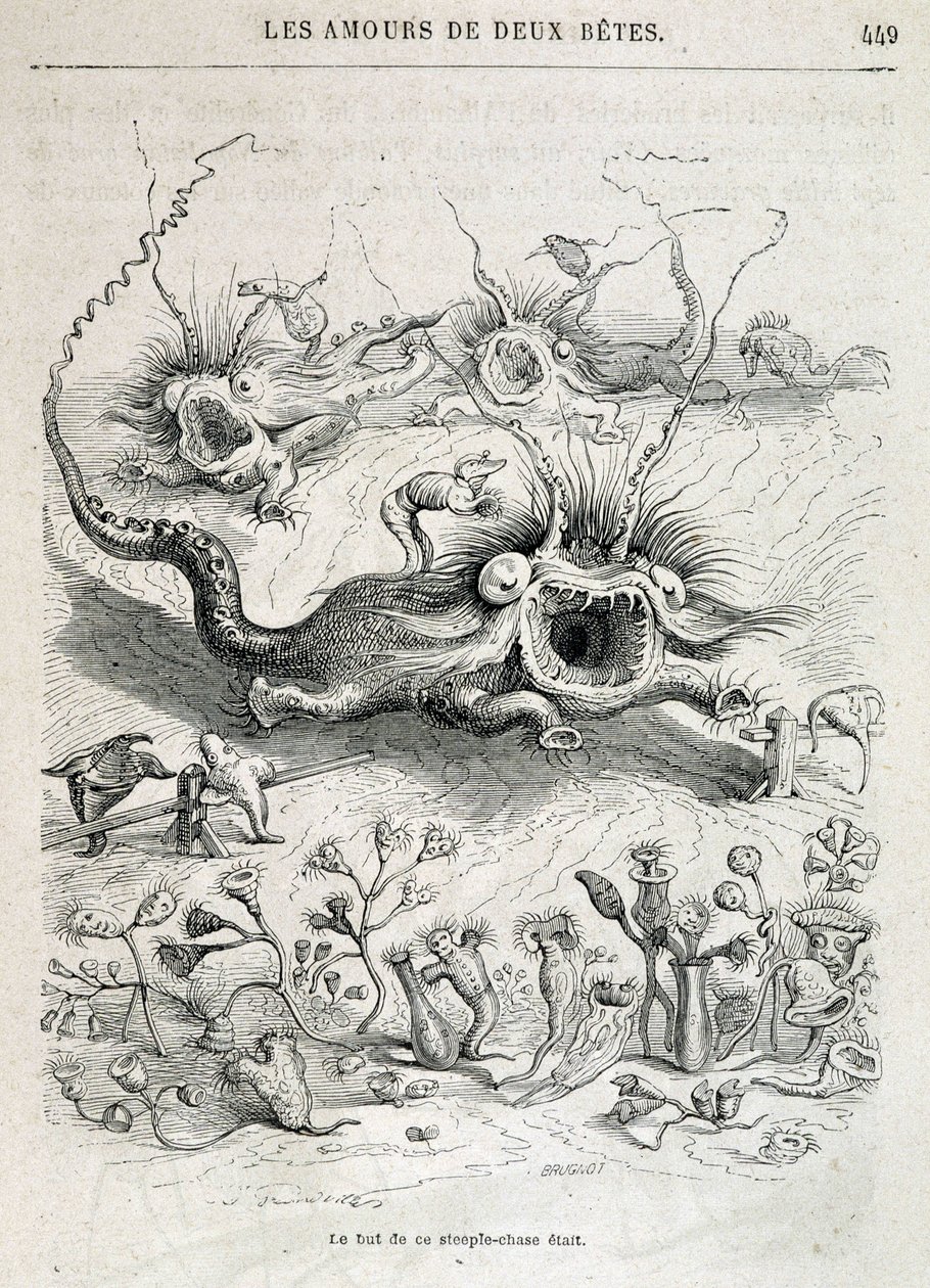 Les amours de deux beêtes (szörnyek meredek üldözése) - Grandville „” Önmaguk által festett állatok: az állatok magán- és közélete” című művében, Honoré de Balzac fejezete, szerk. Hetzel alkotó: Grandville