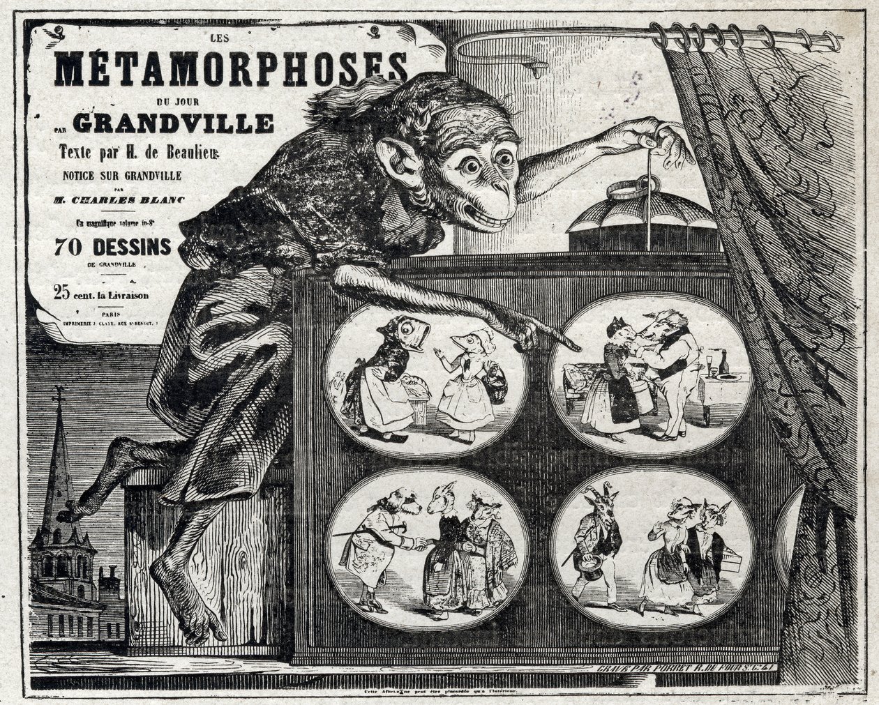 Irodalom. A Daily Metamorphosis, Jean Jacques Grandville karikaturista. Plakát, Franciaország alkotó: Grandville