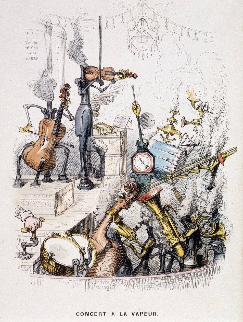 A zenészek gépekké változtak, és „” Concert à la steam”-t adnak – Grandville „” Un autre monde” című művében, a 19. század végén. alkotó: Grandville