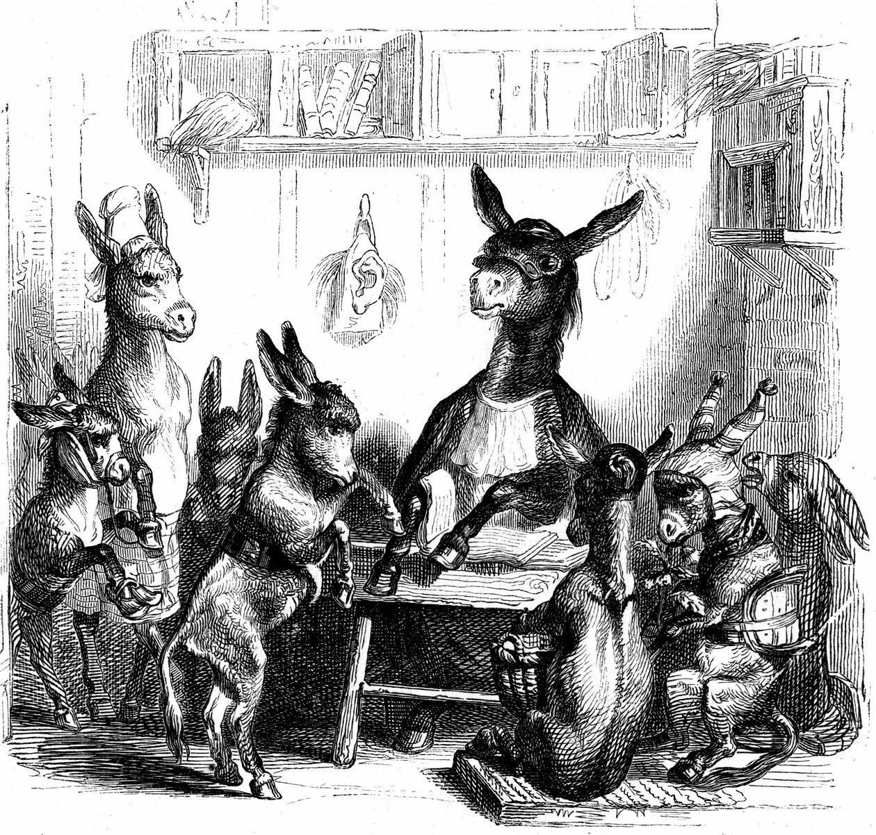 Jelenet Balzac "Les animaux peints par eux-memes - Vie privee et publique des animaux" című művéből. alkotó: Grandville (1803 47)