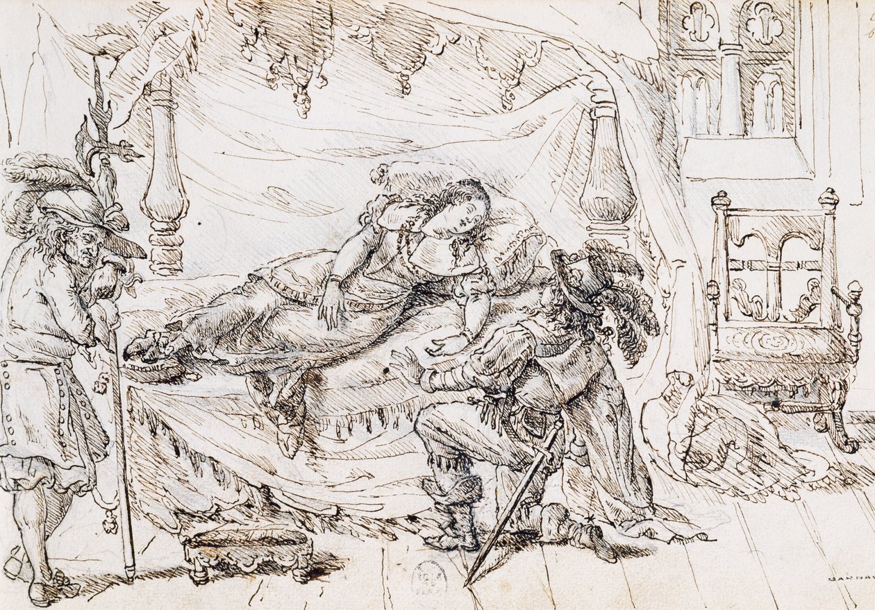 Csipkerózsika, illusztráció Charles Perrault (1628-1703) meséhez, metszet: Grandville (1803-1847) alkotó: Grandville