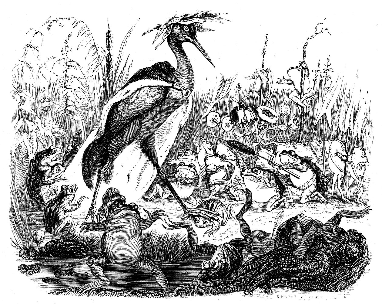 A békák kérdezik a királyt, illusztráció a Fables of La Fontaine-ből, alkotó: Grandville